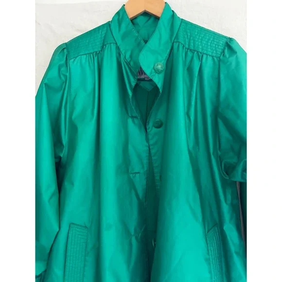 Windsor Bay Vintage Emerald Green Raincoat Long Trench Coat Womens Size 10 - Picture 10 of 16